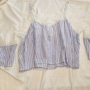 Blue and White Cold Shoulder Crop Top
